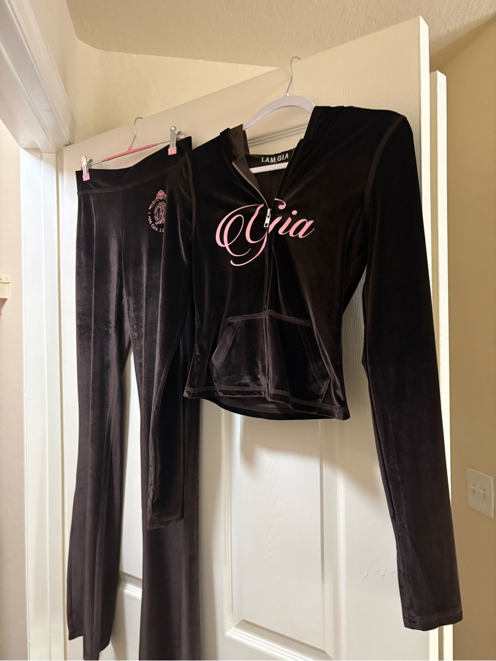 New with tags IAMGIA brown velour pocket tracksuit set